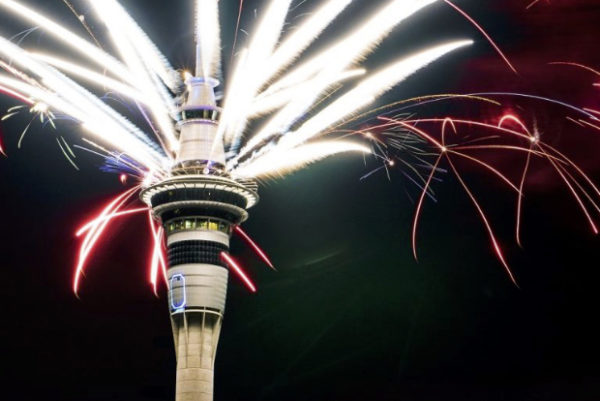 Queima de fogos em Auckland no Ano Novo