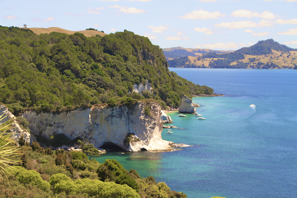 Falésias na Nova Zelândia na Coromandel Península